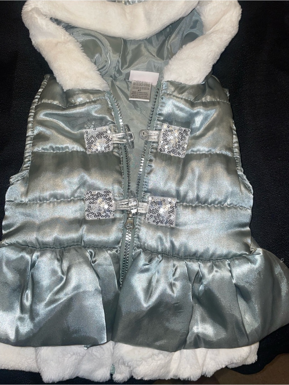 Miss Lola Silver Puffer Vest with Faux Fur Hood